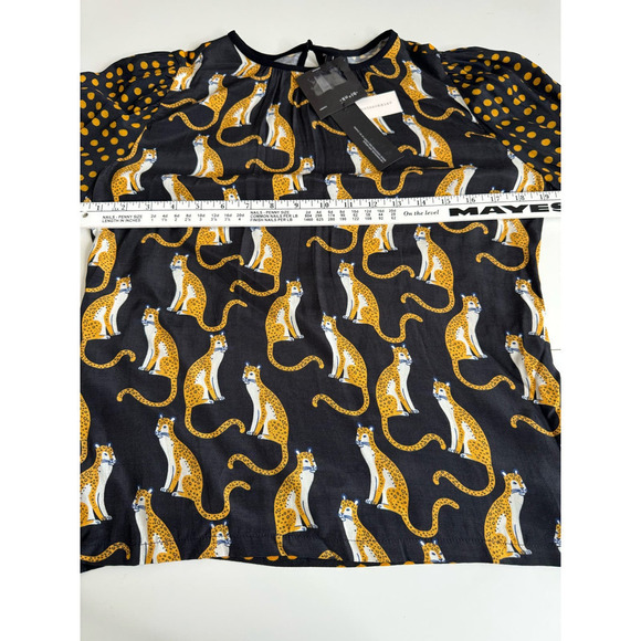 Bl^nk London Blouse Long Sleeve Top Cats Cheetah Black Size XS New - Picture 7 of 9